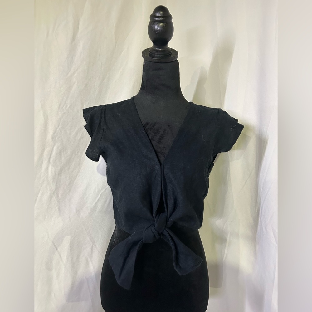 Linen Tie Crop Black Abercrombie and Fitch